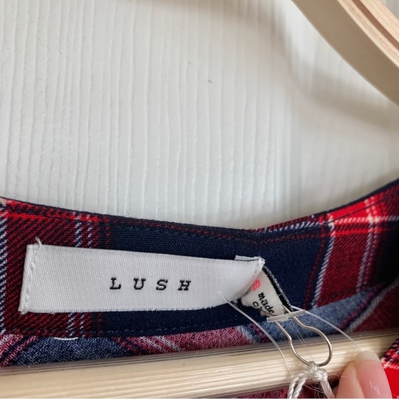 Navy Red Plaid Check Tie-Front Shirt Dress - Picture 10 of 12